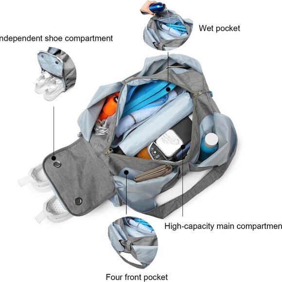 Yoga Gym Workout Bag w/ Mat Strap, Wet/Dry - Women’s All Purpose Oxford Tote NEW - Picture 2 of 13